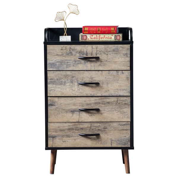 [FCH] Drawer Dresser 4 Drawers Storage Dresser with Fabric Foldable Drawers, Wood and Black