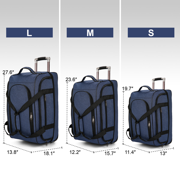 Expandable 3 PCS Luggage Set Foldable Softside Travel Suitcase with Spinner Wheels blue