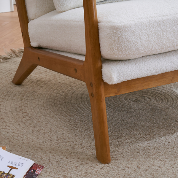 Oak Armrest Oak Upholstered Teddy Velvet Single Lounge Chair Indoor Lounge Chair Off-White