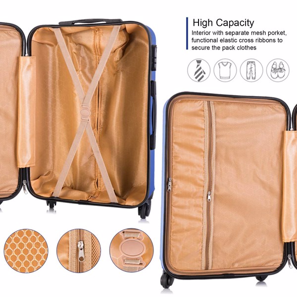 4 Piece Set Luggage Sets Suitcase ABS Hardshell Lightweight Spinner Wheels Blue