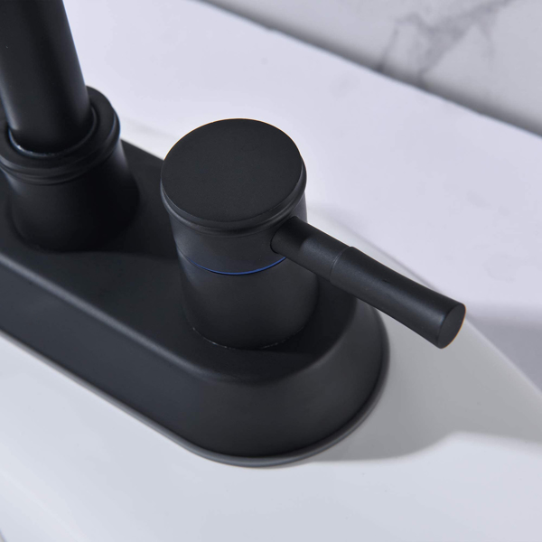 Bathroom Faucet with Pop-Up Sink Drain, Matte Black Bathroom Sink Faucet 3-Hole Stainless Steel High Arc, Supply Utility Hose for Laundry Vanity Sink Faucet 2 Handle with Overflow