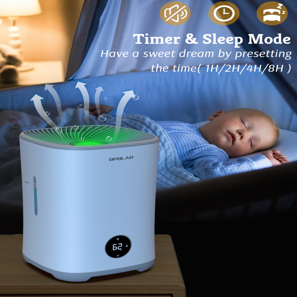 Evaporative Humidifier for Bedroom, Mist-Free Top Fill Quiet Humidifiers with Filters, Humidistat, Timer, 0.79Gal Tank Lasts 10-17H, Auto Shut-Off, LED Touch Display for Large Room