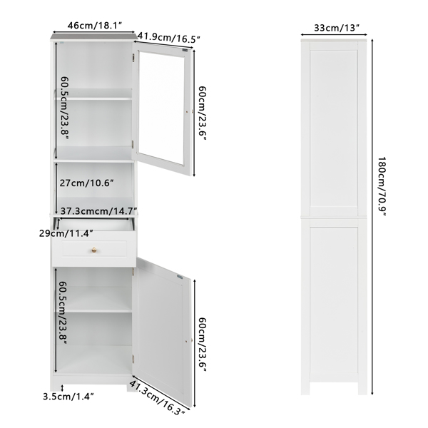 FCH  MDF Spray Paint Upper And Lower 2 Doors 1 Pumping 1 Shelf Bathroom Cabinet White