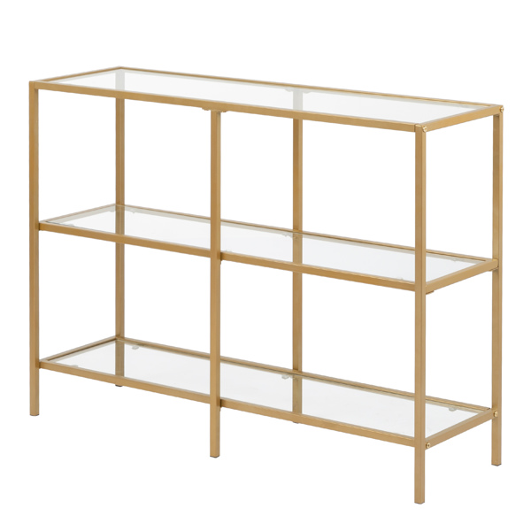 39.4” Console Table, Tempered Glass Sofa Table, Modern Entryway Table, Metal Frame, Easy to Assemble,  for Living Room, Hallway, Gold Color