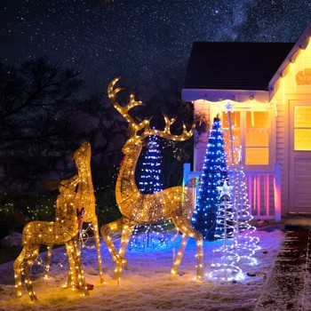 3-PCS Christmas Lighted Reindeer Family Christmas Decorations Deer for Outdoor Yard Christmas Glowing Decoration with 420 LED Lights, Battery Box, Plug, Ground Stakes