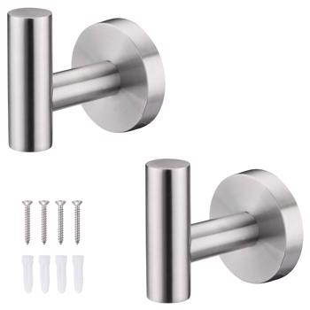 Bathroom Towel Hook, Shower Hook Wall Mounted SUS 304 Stainless Steel, Modern Hand Towel Hook Brushed Nickel, Robe Coat Clothes Hook Round for Kitchen Garage Hotel,2 Pack