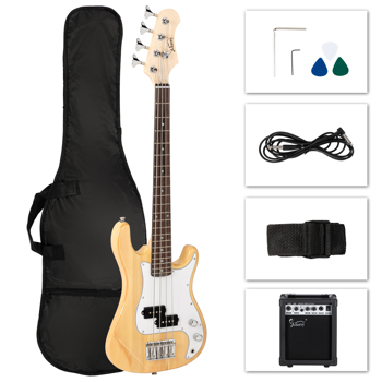 【Do Not Sell on Amazon】Glarry GP 36in Small Scale Electric Bass Guitar Starter Kit With 20W Amp Guitar Bag Strap Cable Burlywood