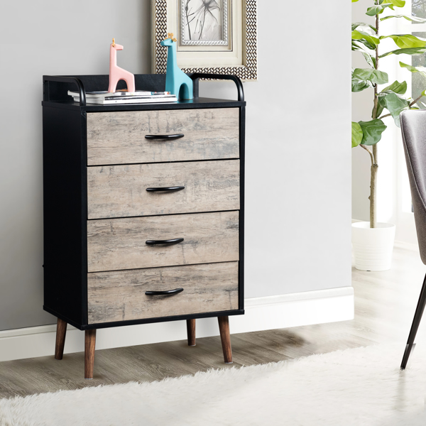 [FCH] Drawer Dresser 4 Drawers Storage Dresser with Fabric Foldable Drawers, Wood and Black