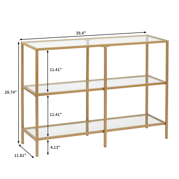 39.4” Console Table, Tempered Glass Sofa Table, Modern Entryway Table, Metal Frame, Easy to Assemble,  for Living Room, Hallway, Gold Color