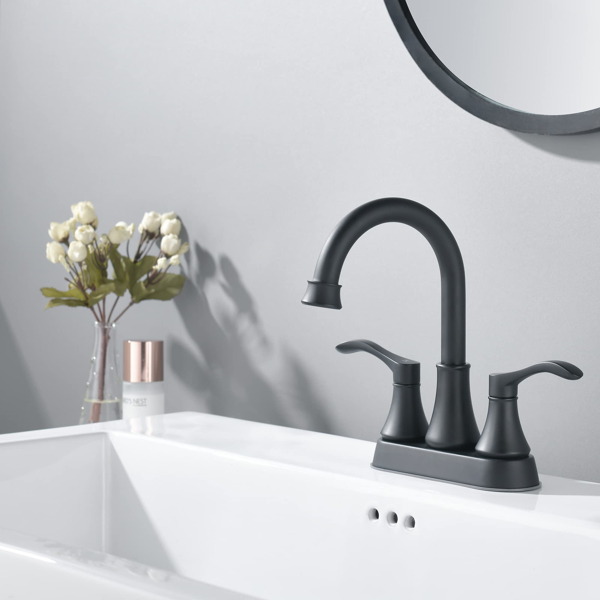 2 Handles Bathroom Sink Faucet, Matte Black 3 Hole Centerset RV Bathroom Faucets, with Stainless Steel Pop Up Drain Sets[Unable to ship on weekends, please place orders with caution]