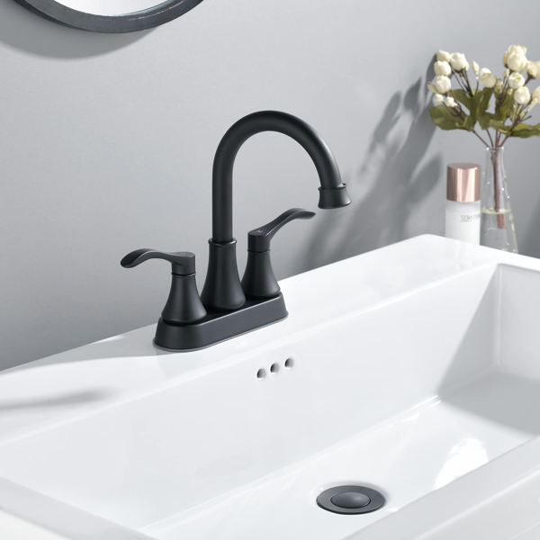 2 Handles Bathroom Sink Faucet, Matte Black 3 Hole Centerset RV Bathroom Faucets, with Stainless Steel Pop Up Drain Sets[Unable to ship on weekends, please place orders with caution]