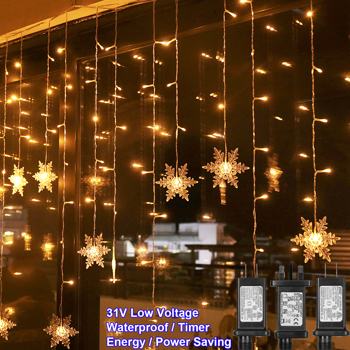 8 Modes LED Snowflake Lights Window Curtain Garland Christmas Decoration Waterproof Outdoor Fairy String Light 31V US Plug