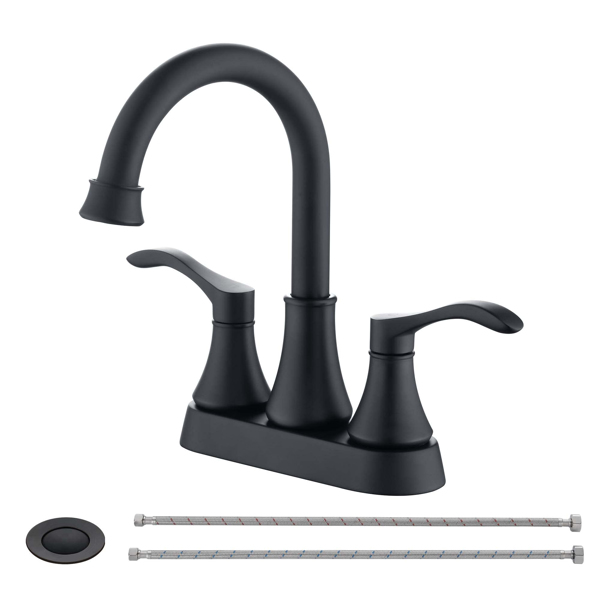 2 Handles Bathroom Sink Faucet, Matte Black 3 Hole Centerset RV Bathroom Faucets, with Stainless Steel Pop Up Drain Sets[Unable to ship on weekends, please place orders with caution]