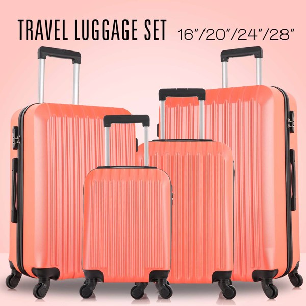 4 Piece Set Luggage Sets Suitcase ABS Hardshell Lightweight Spinner Wheels (16/20/24/28 inch)