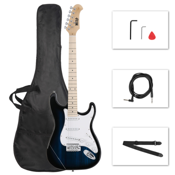 MCH MST Guitare électrique à touche en érable avec Sac, Bleu avec Pickguard Blanc