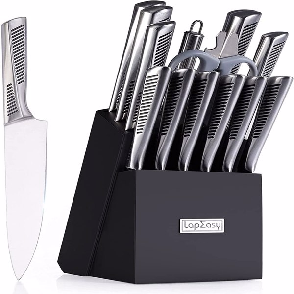 Kitchen Knife Set;  LapEasy 15 Piece Knife Sets with Block Chef Knife Stainless Steel Hollow Handle Cutlery with Manual Sharpener（shipment from FBA）