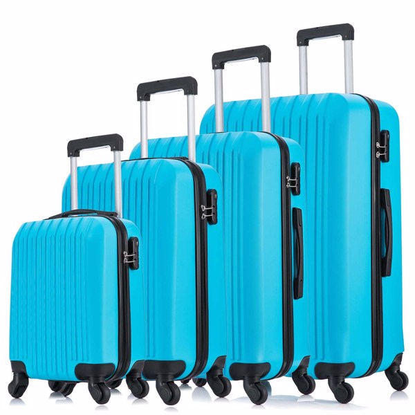 4 Piece Set Luggage Sets Suitcase ABS Hardshell Lightweight Spinner Wheels  Sky Blue