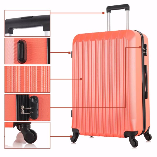 4 Piece Set Luggage Sets Suitcase ABS Hardshell Lightweight Spinner Wheels (16/20/24/28 inch) Orange