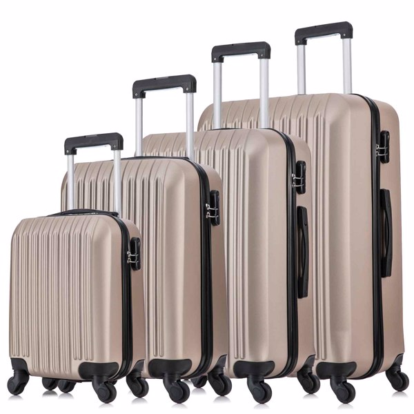 4 Piece Set Luggage Sets Suitcase ABS Hardshell Lightweight Spinner Wheels Champagne Gold