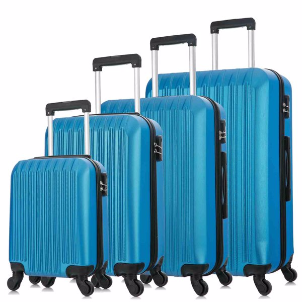 4 Piece Set Luggage Sets Suitcase ABS Hardshell Lightweight Spinner Wheels (16/20/24/28 inch) Blue