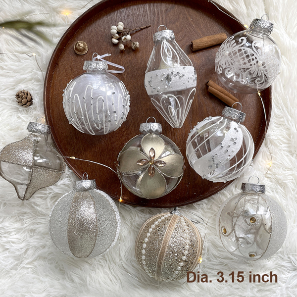18CT 8cm/3.15in Gold Large Christmas Ornaments Set 2022 Clear Xmas Balls Decor Shatterproof Christmas Tree Decorations for Christmas Trees 