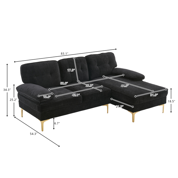 Three-Seat Simple And Stylish Indoor Modular Sofa Black