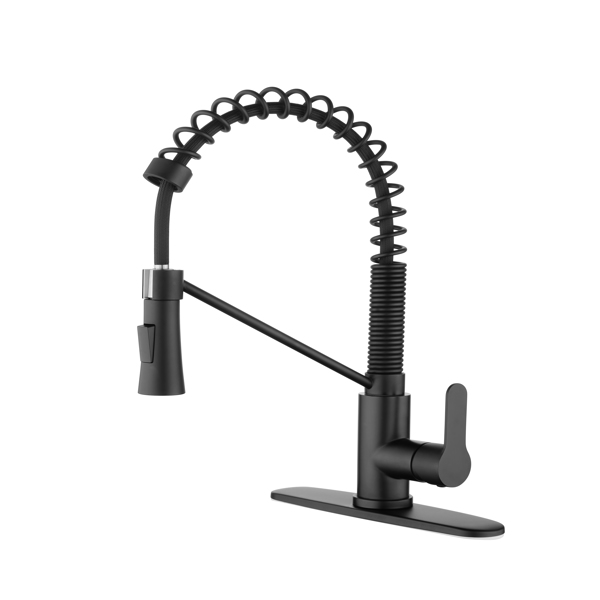 Matte Black Kitchen Faucet with Soap Dispenser Single Handle Kitchen Sink Faucet with Pull Down Sprayer Utility Sink Faucet Single Hole for Laundry Sink Stainless Steel 1.8 GPM[Unable to ship on weeke