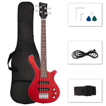 【Do Not Sell on AmazonGlarry GW101 36in Small Scale Electric Bass Guitar Suit With Mahogany Body SS Pickups, Guitar Bag, Strap, Cable Red