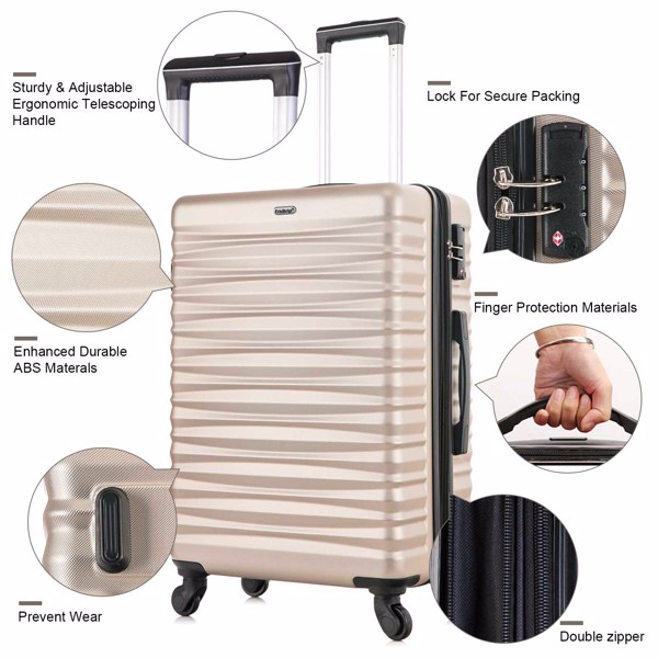 Expandable Hardshell Luggage Sets Suitcase ABS Lightweight with Spinner Wheels TSA Lock Champagne Gold
