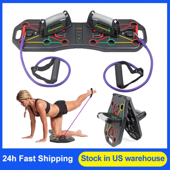 Multi-Function Foldable Push Up Board System with Resistance Tube Bands Pull Rope Bodybuilding Exercise Push-up Stand Board