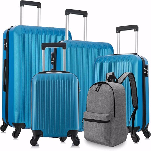 5 Piece Set Luggage Sets Suitcase ABS Hardshell Lightweight Spinner Wheels (16/20/24/28 inch) Blue