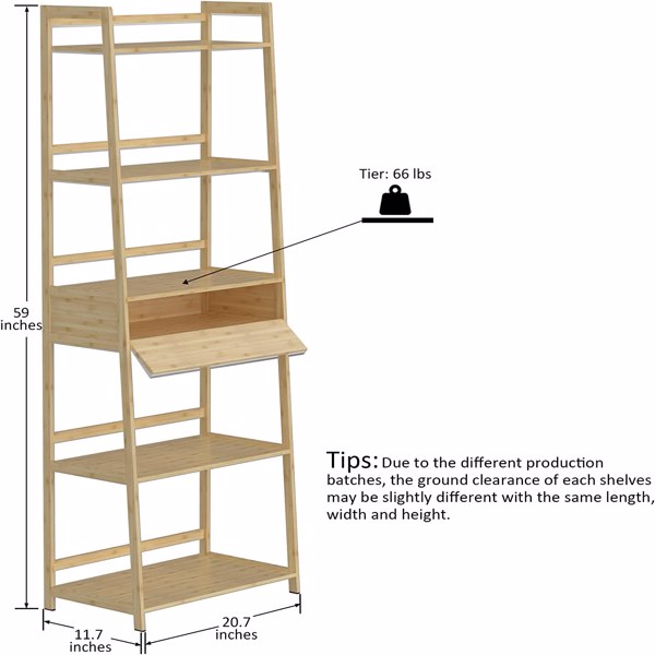 WTZ Bookshelf, Ladder Shelf with Drawers, 5 Tier Tall Bookcase, Modern Open Book Case for Bedroom, Living Room, Office, BC-239 Natural