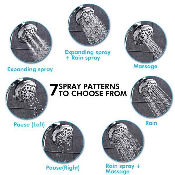 雨喷头-高压手持式淋浴喷头和雨喷头组合，带7个喷雾设置，二合一淋浴喷头系统不锈钢超长淋浴软管，铬1.8GPM【周末无法发货，请谨慎下单】-2