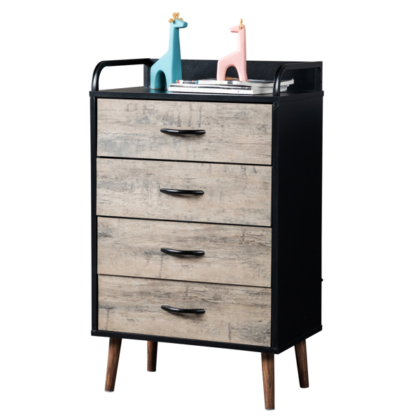 [FCH] Drawer Dresser 4 Drawers Storage Dresser with Fabric Foldable Drawers, Wood and Black