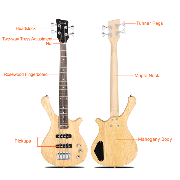 【Do Not Sell on AmazonGlarry GW101 36in Small Scale Electric Bass Guitar Suit With Mahogany Body SS Pickups, Guitar Bag, Strap, Cable Burlywood
