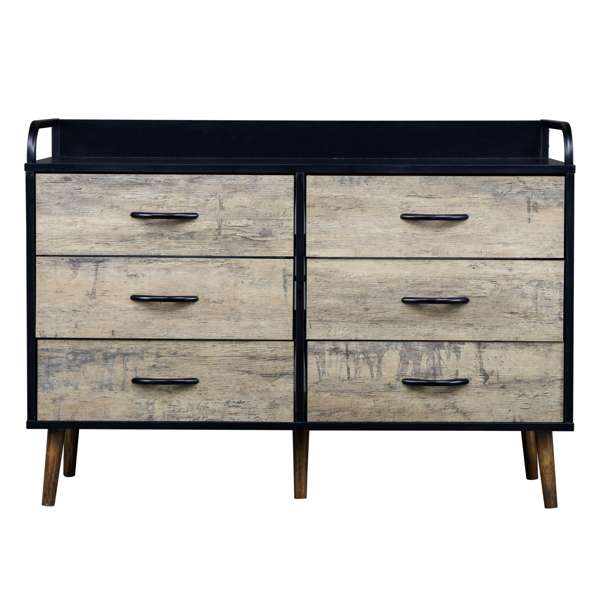 Drawer Dresser 6 Drawers Storage Dresser with Fabric Foldable Drawers, Gray and Black