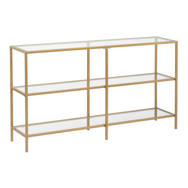51.2” Console Table, Tempered Glass Sofa Table, Modern Entryway Table, Metal Frame, Easy to Assemble,  for Living Room, Hallway, Gold Color