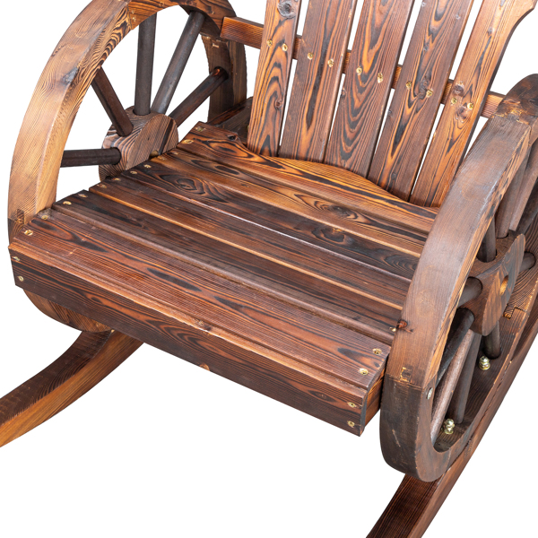 60*89*94cm Garden Outdoor Fir with Wooden Wheel Wooden Rocking Chair Carbonized Color