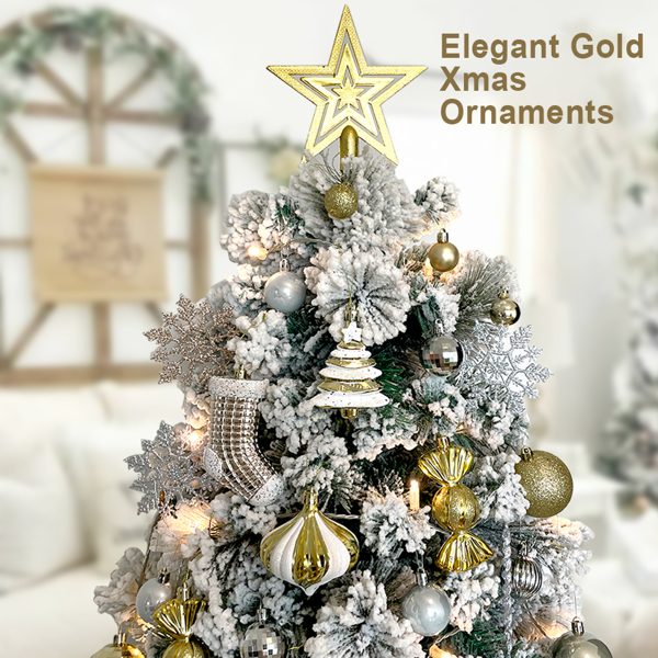 109 CT Gold Christmas Ornaments Set 2022 Decorative Christmas Tree Decorations, Various 25 styles of Xmas Decor with Christmas Balls, Stocks, Star, Icicle, Snow Flakes, Candy, Onion for Holiday 