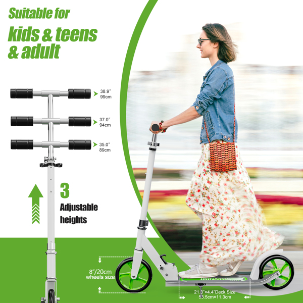 Scooter 200mm large wheels lightweight foldable teen adult scooter white