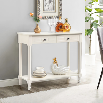 2-Tier Console Table with 2 Drawers， Console Tables for Entryway, Sofa Table with Storage Shelves, Entryway Table Behind Sofa Couch, for Living Room, Kitchen, Cream White