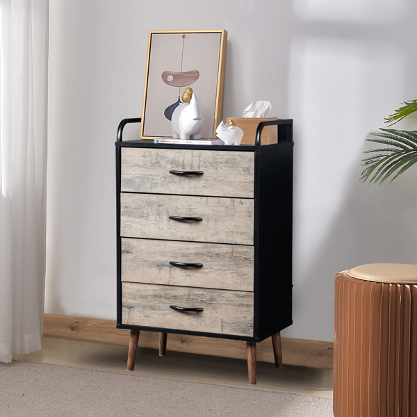 [FCH] Drawer Dresser 4 Drawers Storage Dresser with Fabric Foldable Drawers, Wood and Black