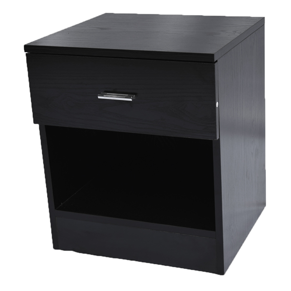 1 Drawer Metal Handle Bedside Cabinet Night Table Black