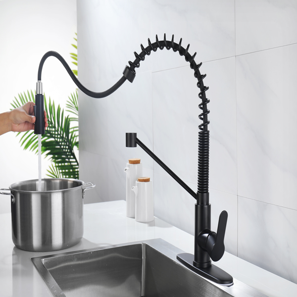 Matte Black Kitchen Faucet with Soap Dispenser Single Handle Kitchen Sink Faucet with Pull Down Sprayer Utility Sink Faucet Single Hole for Laundry Sink Stainless Steel 1.8 GPM[Unable to ship on weeke