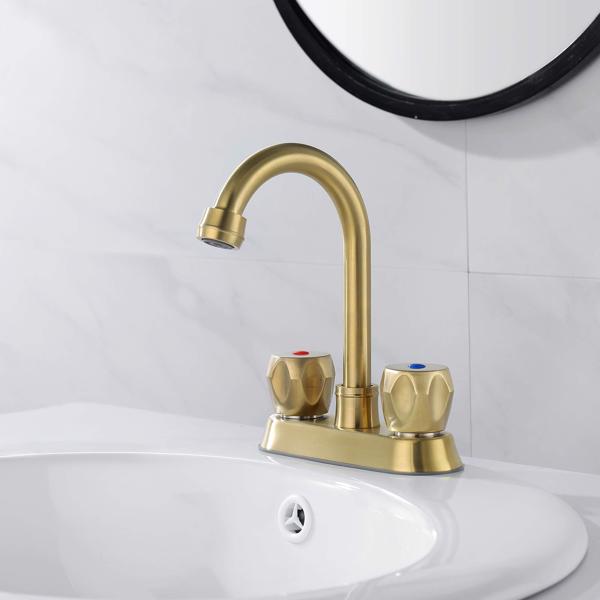 2 Handle Bathroom Sink Faucet, Centerset Bathroom Faucet with Pop-Up Sink Drain Stainless Steel with Overflow, Supply Utility Hose for Laundry Vanity,Brushed Gold 1.2 GPM