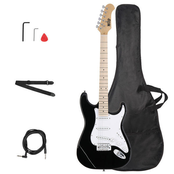 MCH MST Guitare électrique à touche en érable avec Sac, Noir avec Pickguard Blanc Electric Guitar