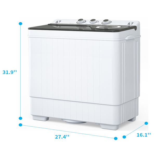 Twin Tub with Built-in Drain Pump XPB65-2168S 26Lbs Semi-automatic Twin Tube Washing Machine for Apartment, Dorms, RVs, Camping and More, White & Grey US Standard