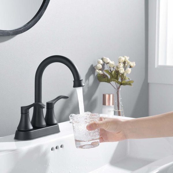 2 Handles Bathroom Sink Faucet, Matte Black 3 Hole Centerset RV Bathroom Faucets, with Stainless Steel Pop Up Drain Sets[Unable to ship on weekends, please place orders with caution]