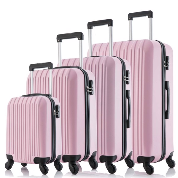4 Piece Set Luggage Sets Suitcase ABS Hardshell Lightweight Spinner Wheels (16/20/24/28 inch) Pink
