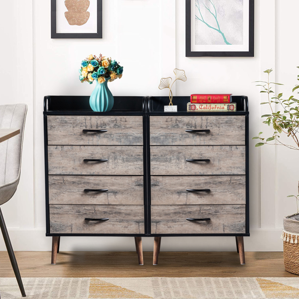 [FCH] Drawer Dresser 4 Drawers Storage Dresser with Fabric Foldable Drawers, Wood and Black